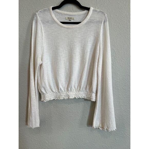 Madewell Off-White Long Flowy Sleeve Elastic Waist Top Size Medium a122 - Picture 1 of 5